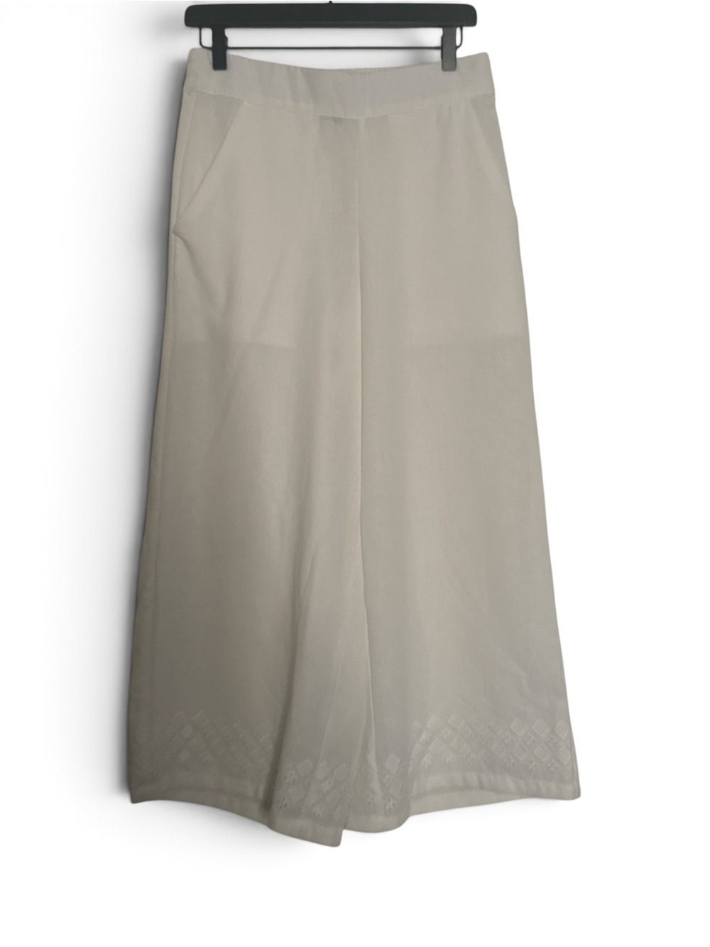 Adrianna Papell White A-Line Wide Skirt with Embroidered Hem